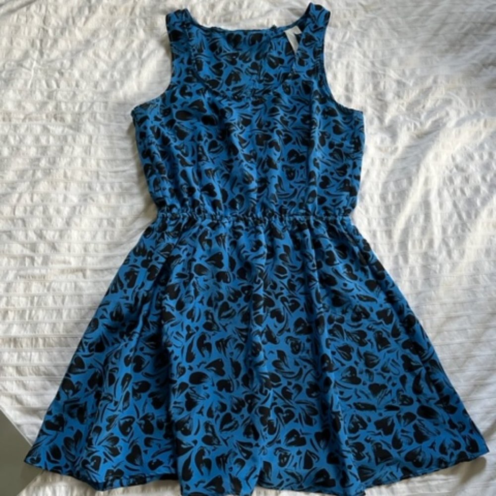 Blue heart-print mini dress